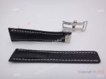 Replacement Replica Breitling Black Leather strap with White Stitch- 24mm